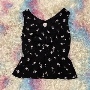 A New Day Black Floral Peplum Tank Top Blouse